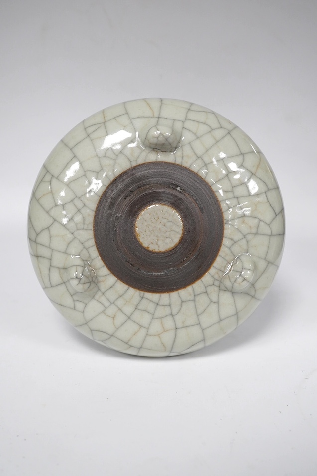 A Chinese crackle-glaze censer and two tea bowls and covers, censer 10cm wide. Condition - good